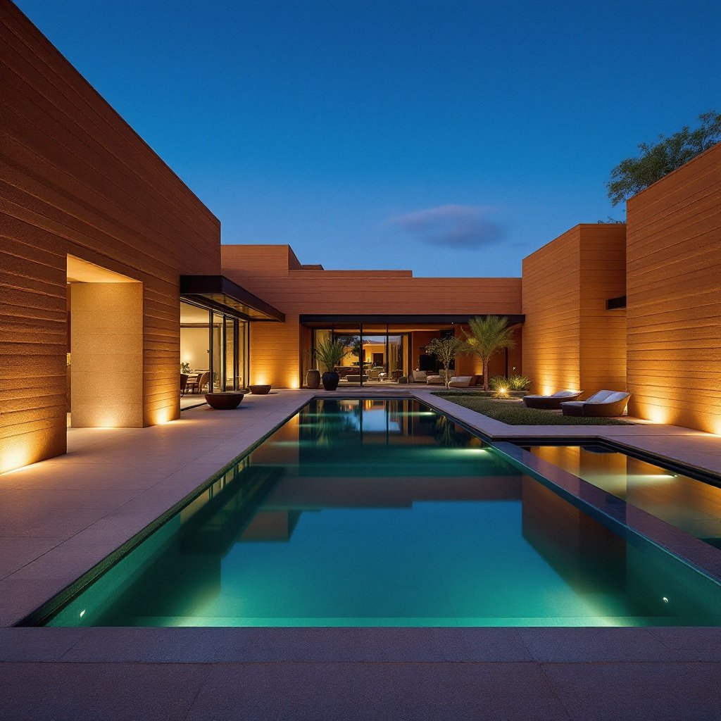 Estate courtyard at dusk